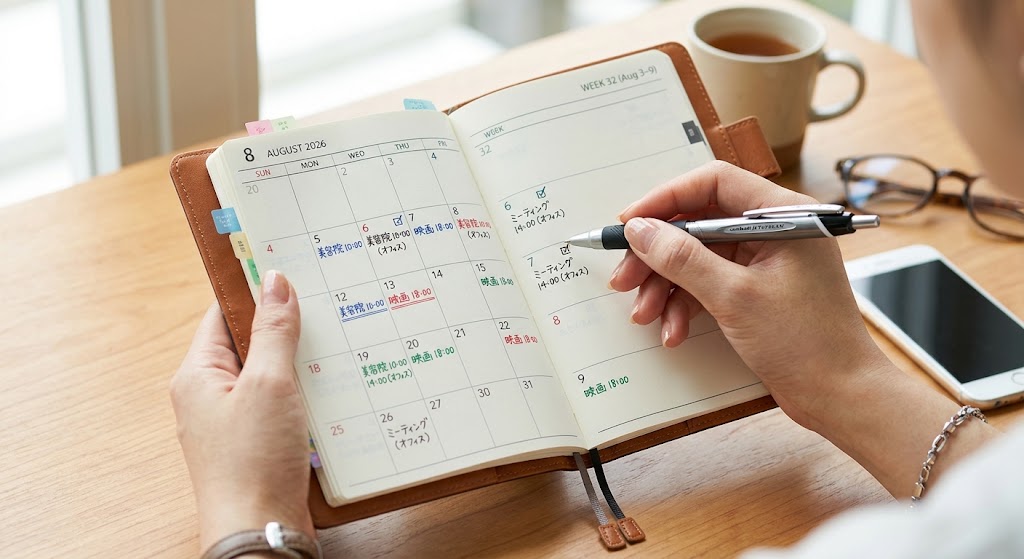 面談の日程を書き込む様子