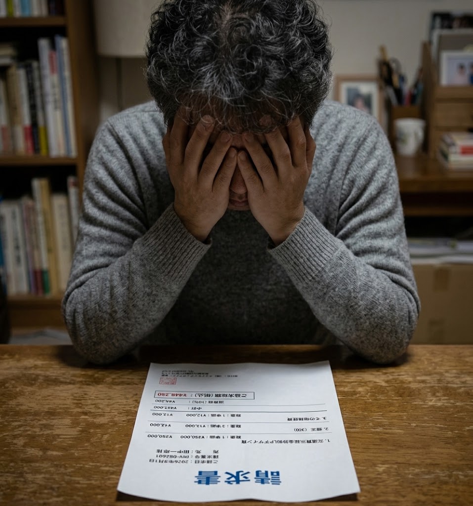 請求書を前に思い悩む様子